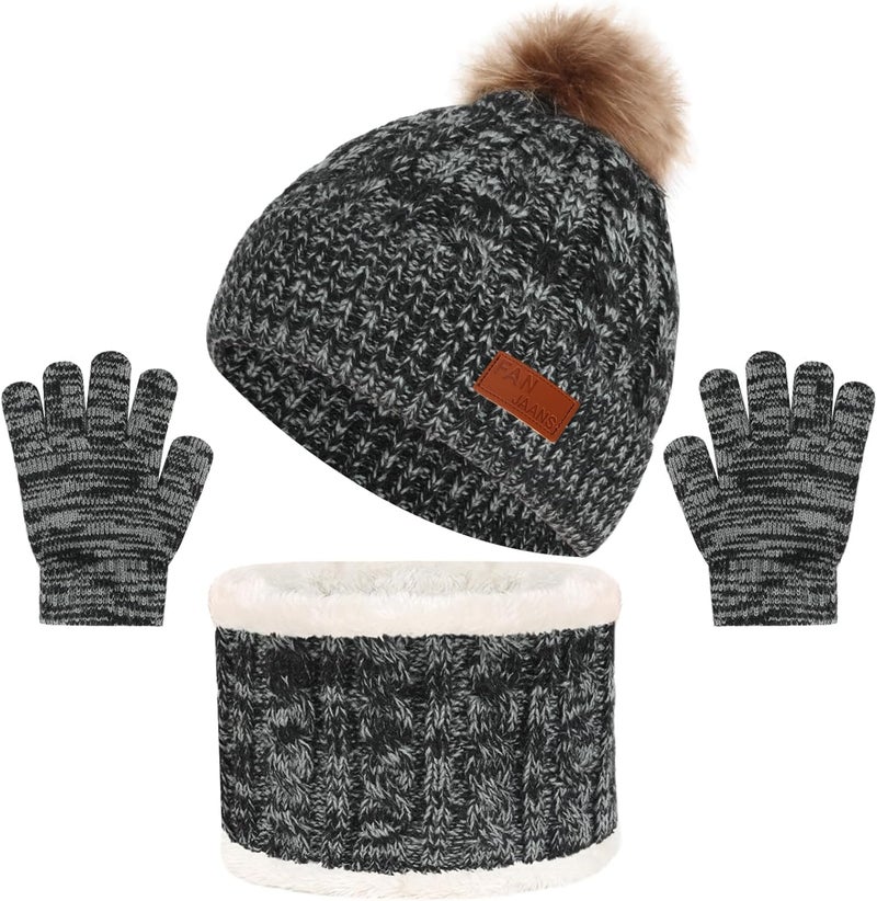 Machomby Kids Hat Scarf Gloves Set, Kids Winter Beanie Hat Scarf Gloves Set with Knit Thick Warm Fleece Lined for 1-6 Years Old - Image 1